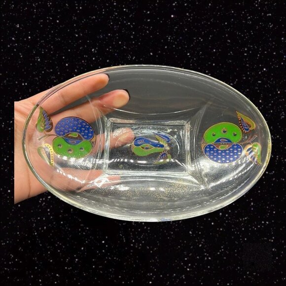 George Briard Forbidden Fruit Oval Glass Tray Gold Flake Vintage 50s Art Glass - Picture 1 of 12